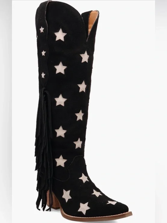 Black Dingo Star-Pattern Suede Knee-High Women's Boot - Picture 1 of 5